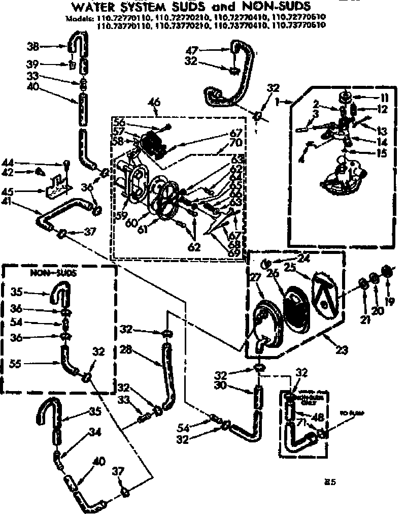 Kenmore 11072770110 water system suds and non-suds diagram