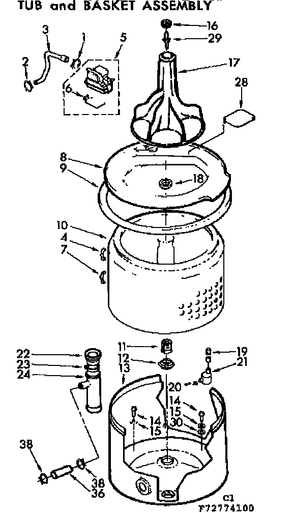 Kenmore 11072774400 tub and basket assembly diagram