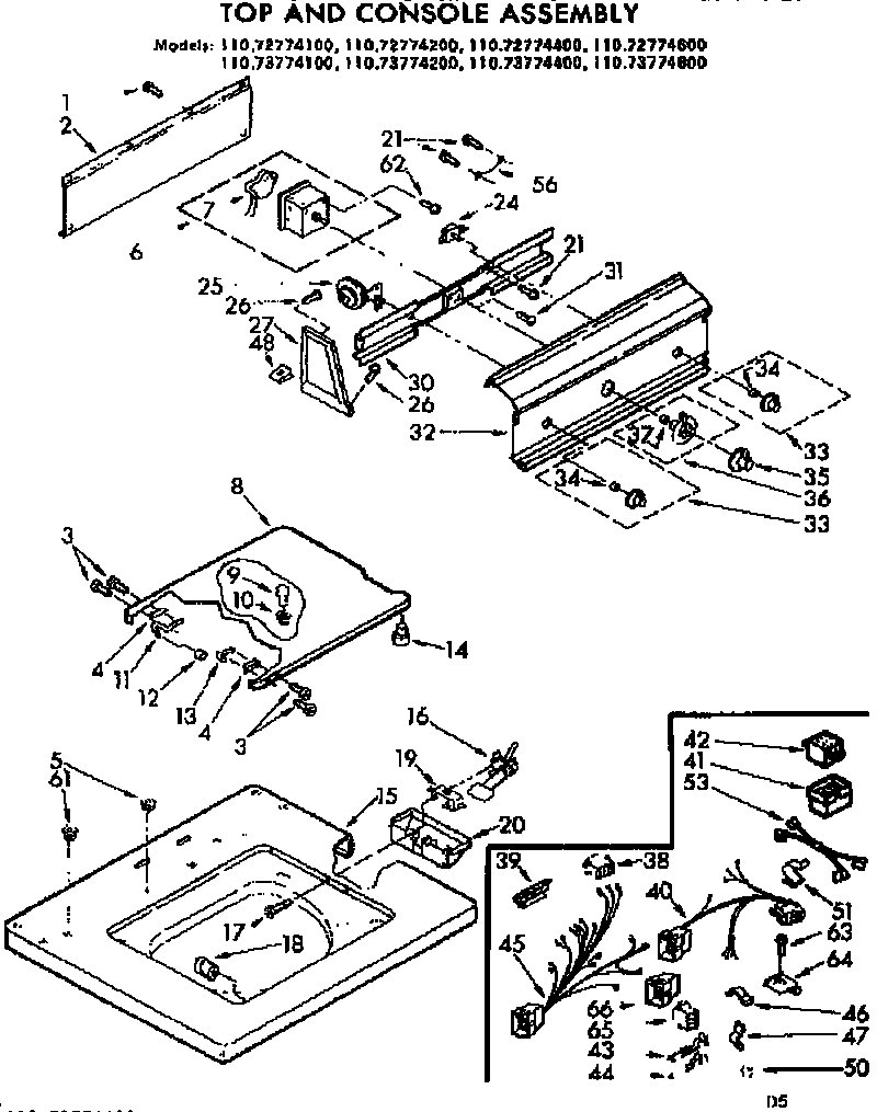 Kenmore 11072774400 top and console assembly diagram