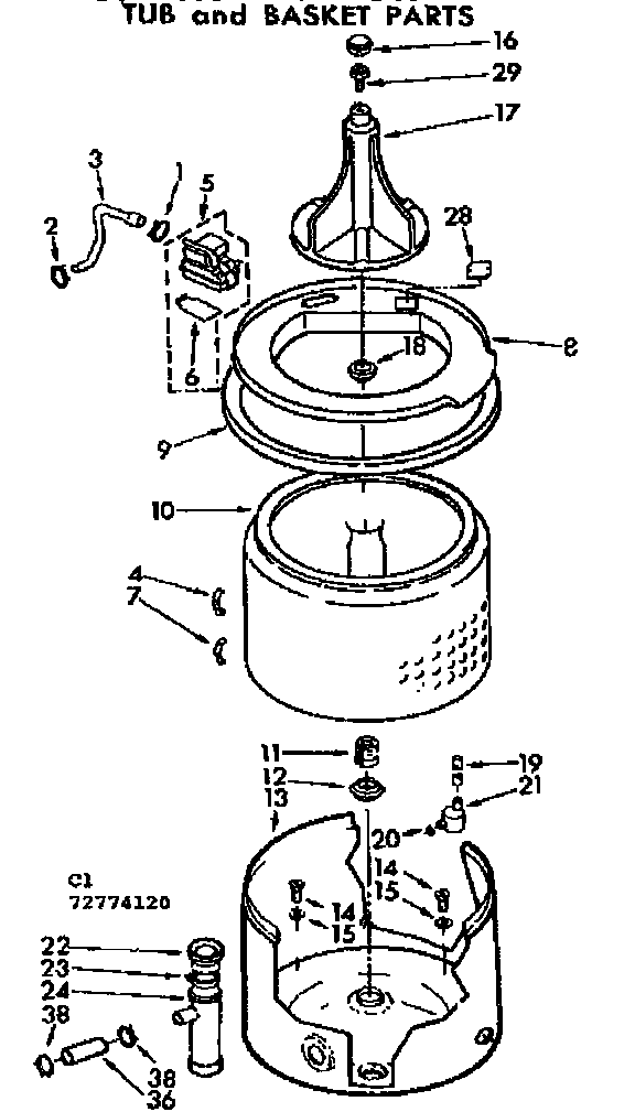 Kenmore 11073774120 tub and basket parts diagram