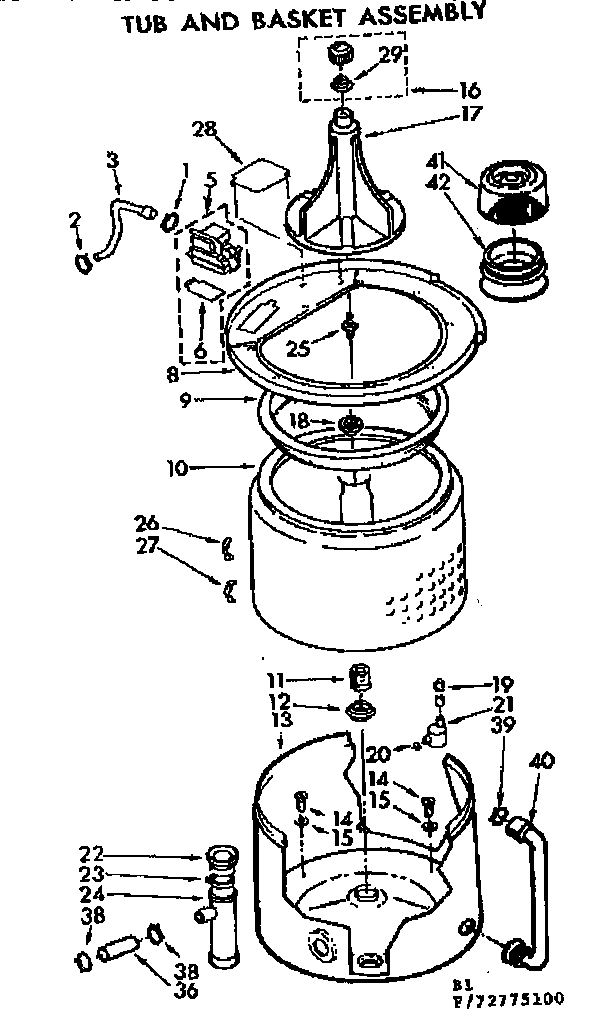 Kenmore 11072775600 tub and basket assembly diagram