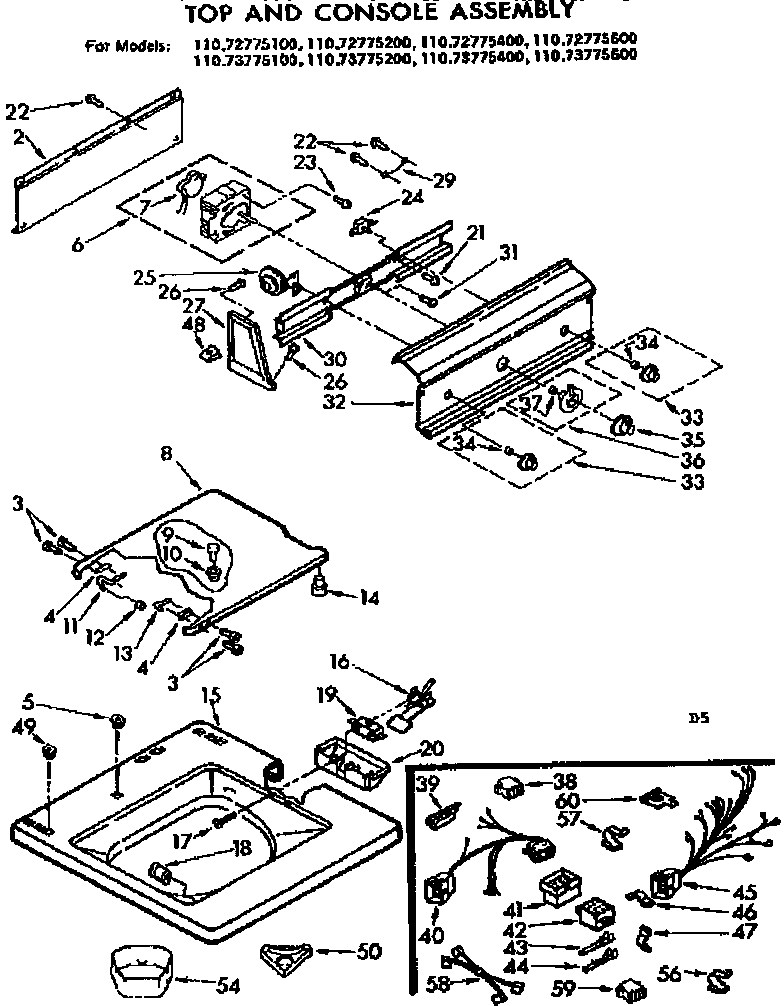 Kenmore 11072775600 top and console assembly diagram