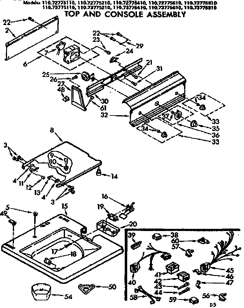 Kenmore 11073775810 top and console assembly diagram