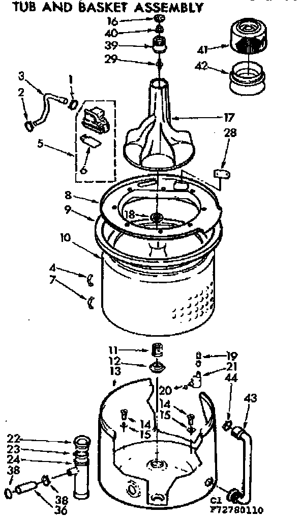 Kenmore 11073780410 tub and basket assembly diagram