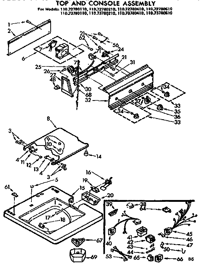 Kenmore 11073780410 top and console assembly diagram