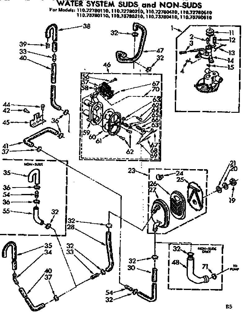Kenmore 11073780410 water system suds and non-suds diagram