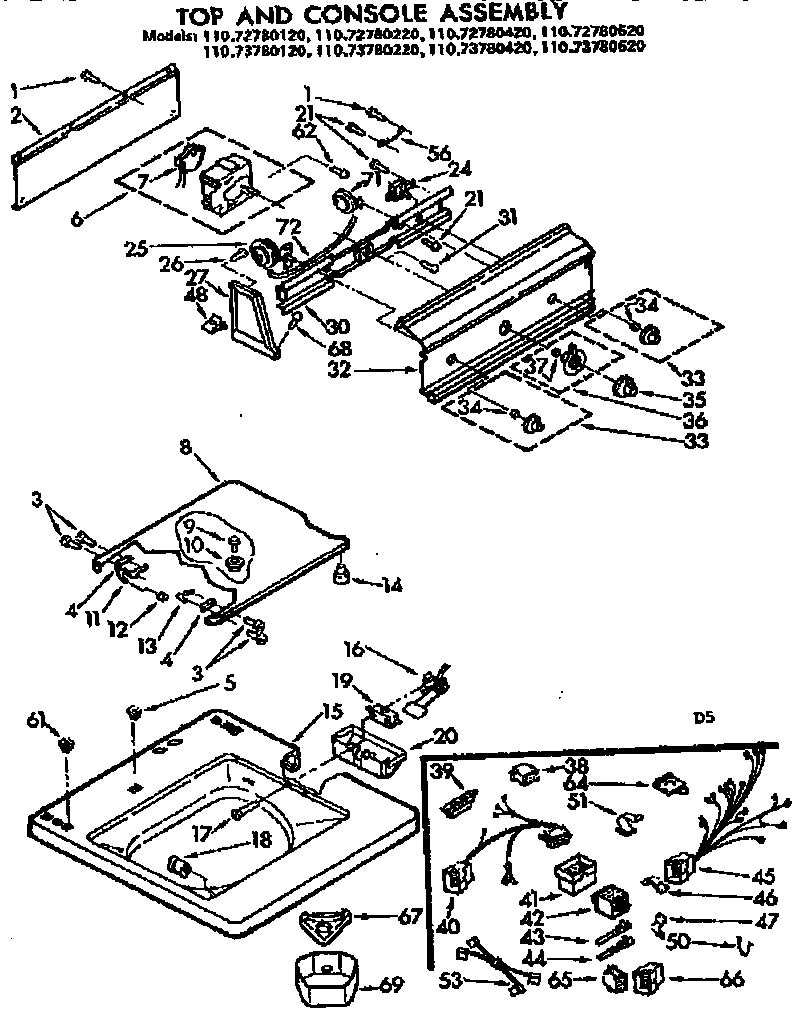 Kenmore 11072780420 top and console assembly diagram