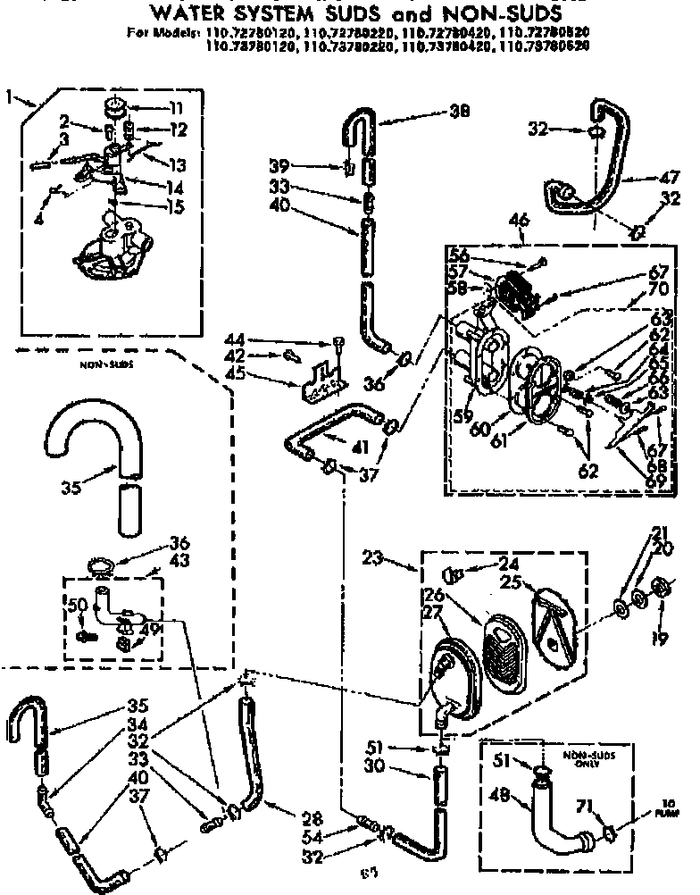 Kenmore 11072780420 water system suds and non-suds diagram