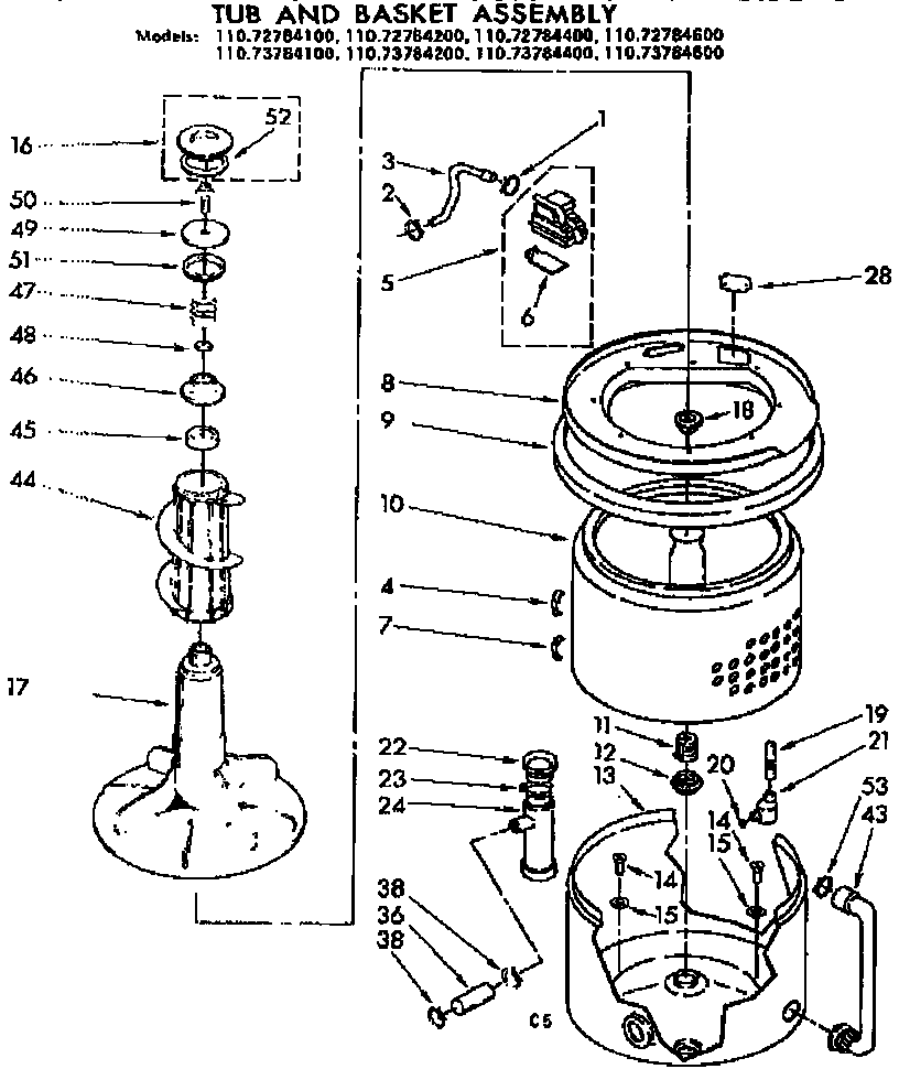 Kenmore 11073784400 tub and basket assembly diagram