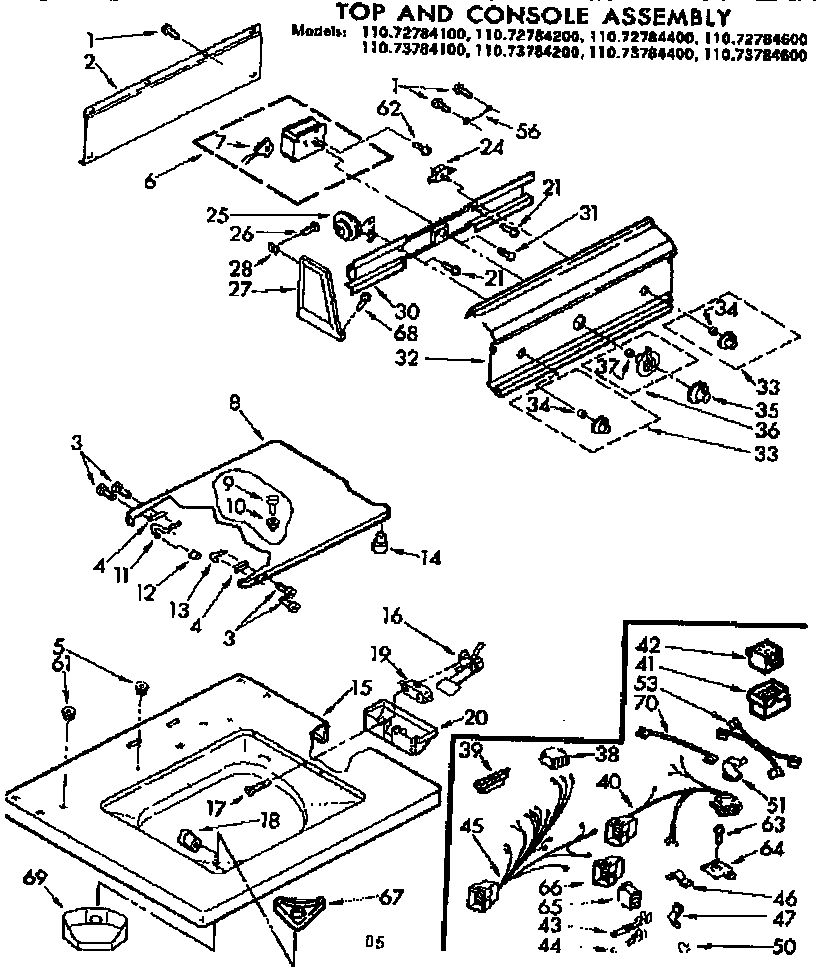 Kenmore 11073784400 top and console assembly diagram