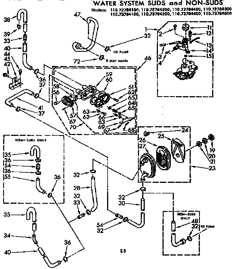 Kenmore 11073784400 water system suds and non-suds diagram