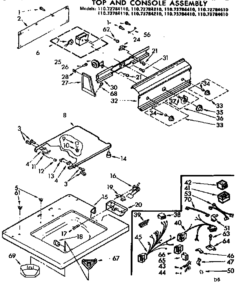 Kenmore 11073784410 top and console assembly diagram