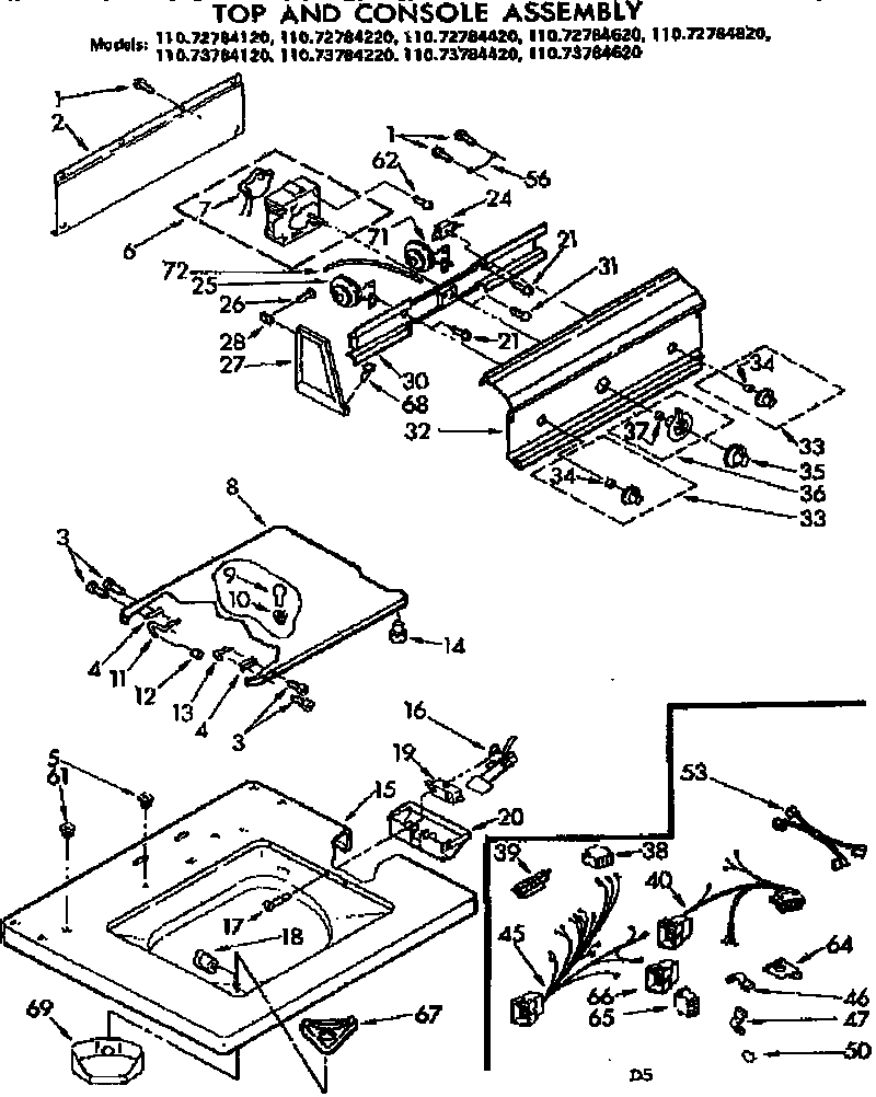 Kenmore 11073784420 top and console assembly diagram
