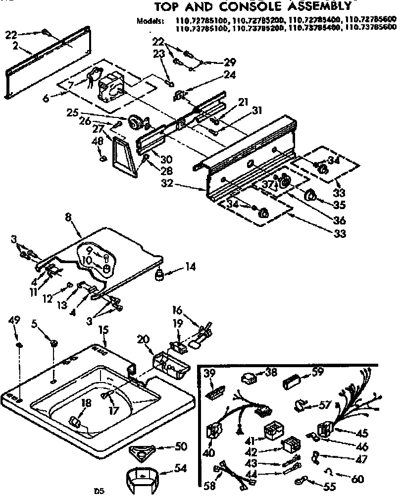 Kenmore 11072785400 top and console assembly diagram