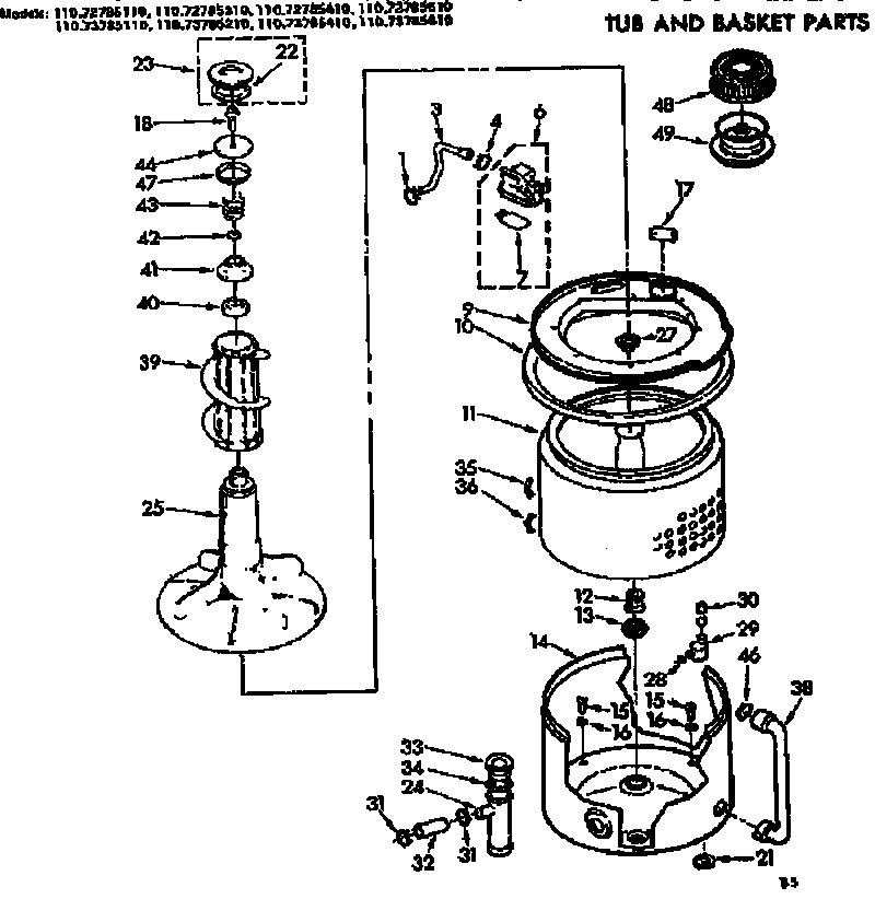 Kenmore 11073785610 tub and basket parts diagram