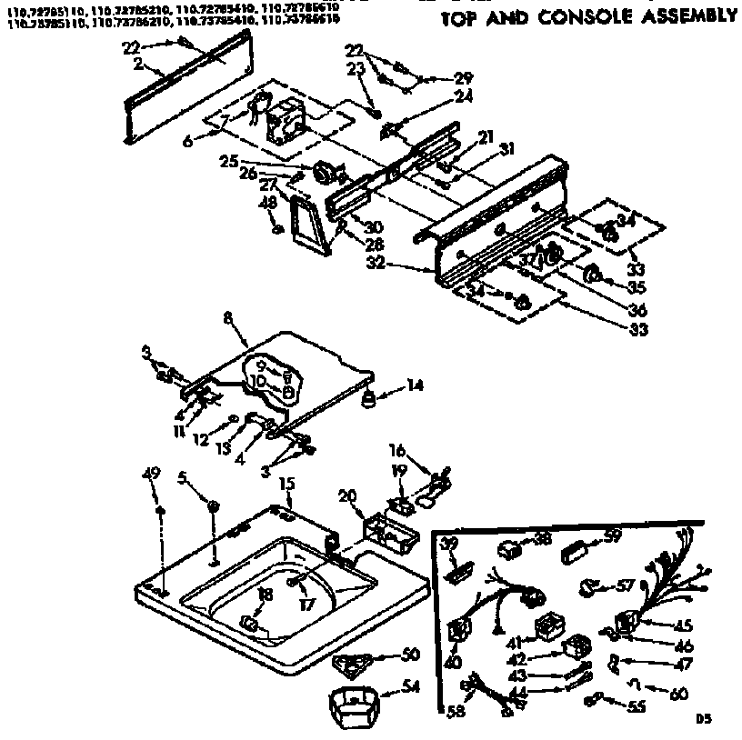 Kenmore 11073785610 top and console parts diagram