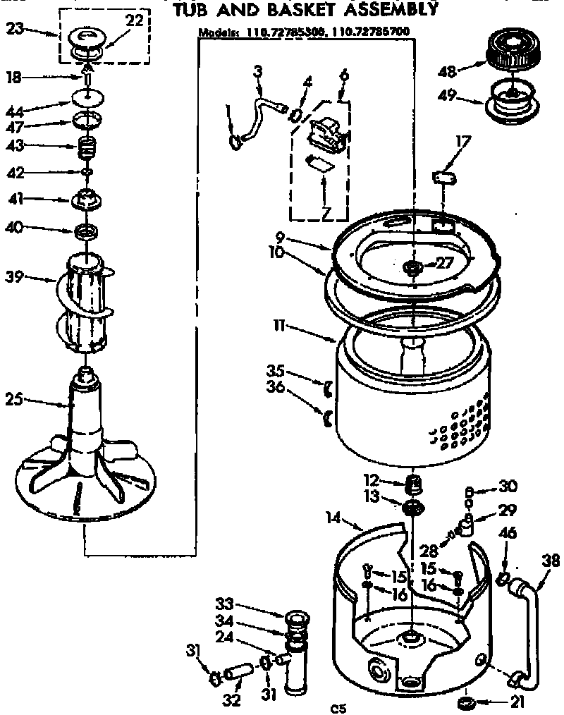 Kenmore 11072785300 tub and basket assembly diagram
