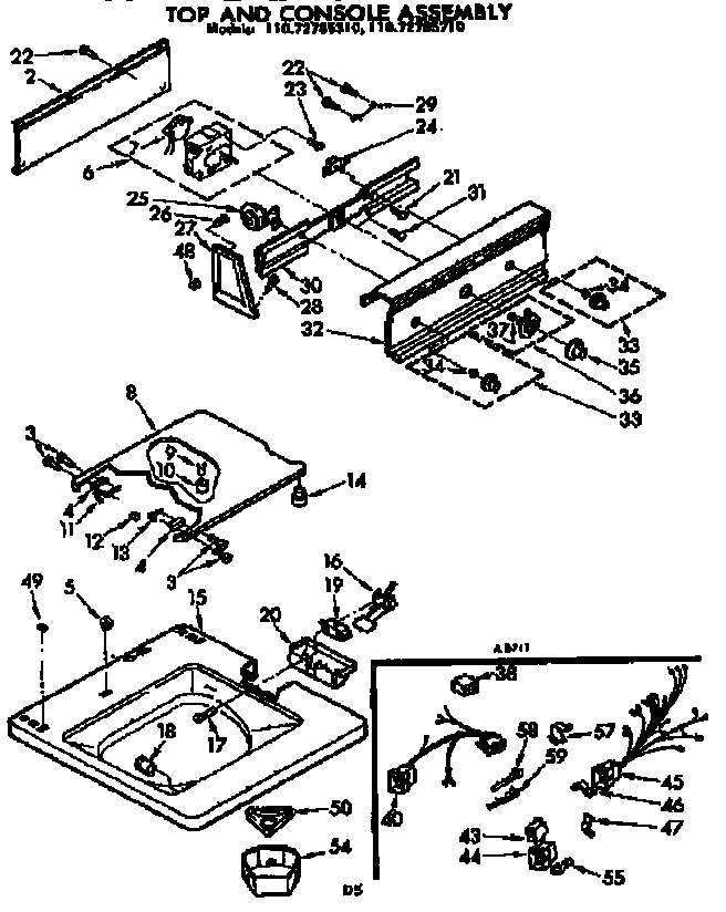 Kenmore 11072785310 top and console assembly diagram