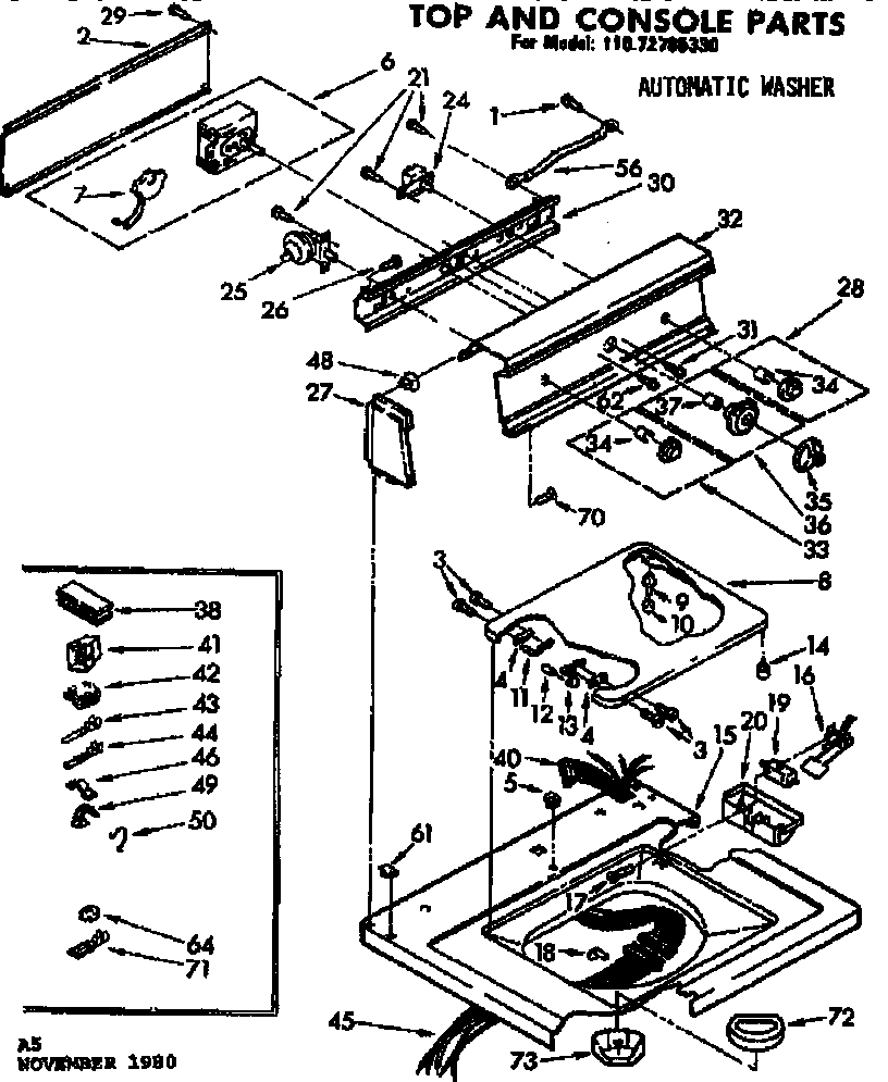 Kenmore 11072785330 top and console parts diagram