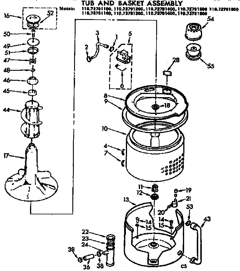 Kenmore 11073791400 tub and basket assembly diagram