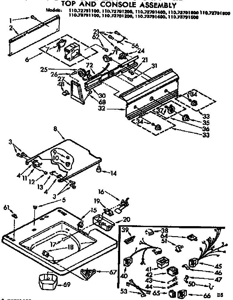 Kenmore 11073791400 top and console assembly diagram