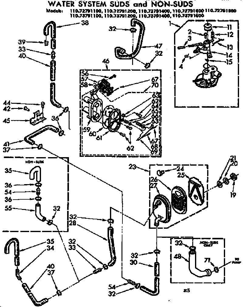 Kenmore 11073791400 water system suds and non-suds diagram