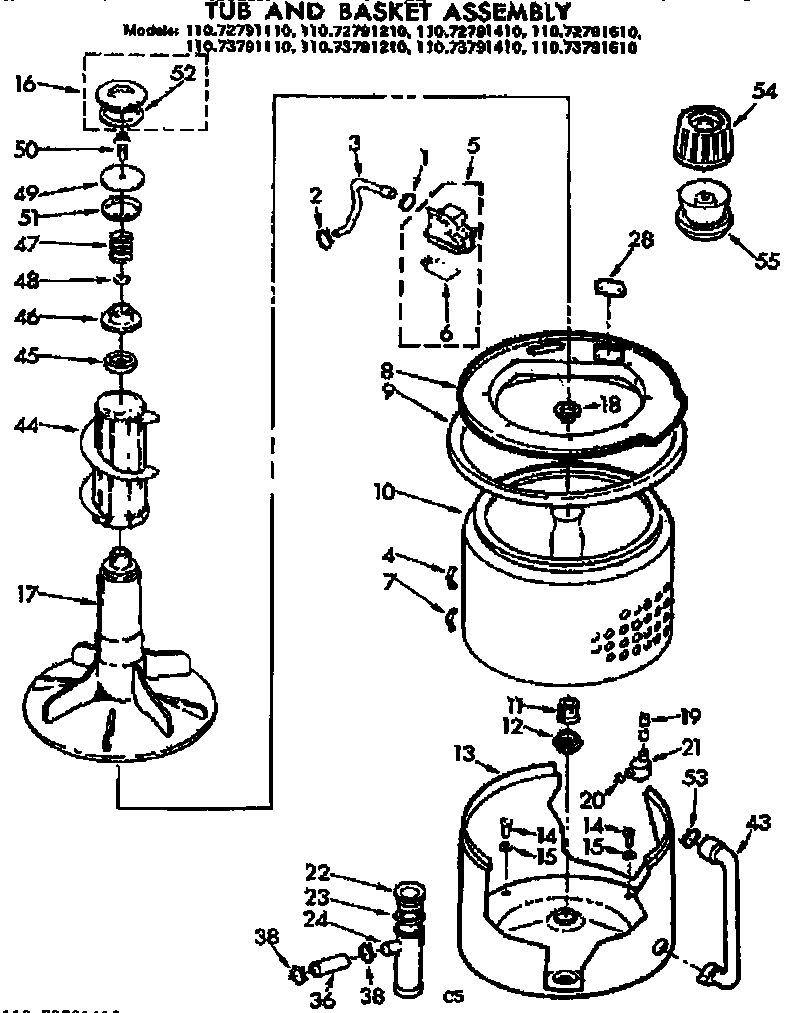 Kenmore 11072791110 tub and basket assembly diagram