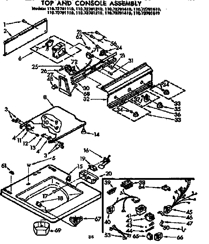 Kenmore 11072791110 top and console assembly diagram