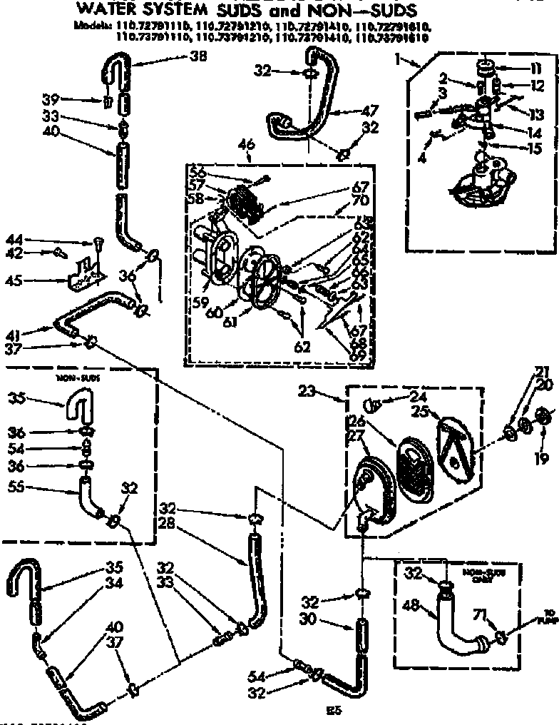 Kenmore 11072791110 water system suds and non-suds diagram