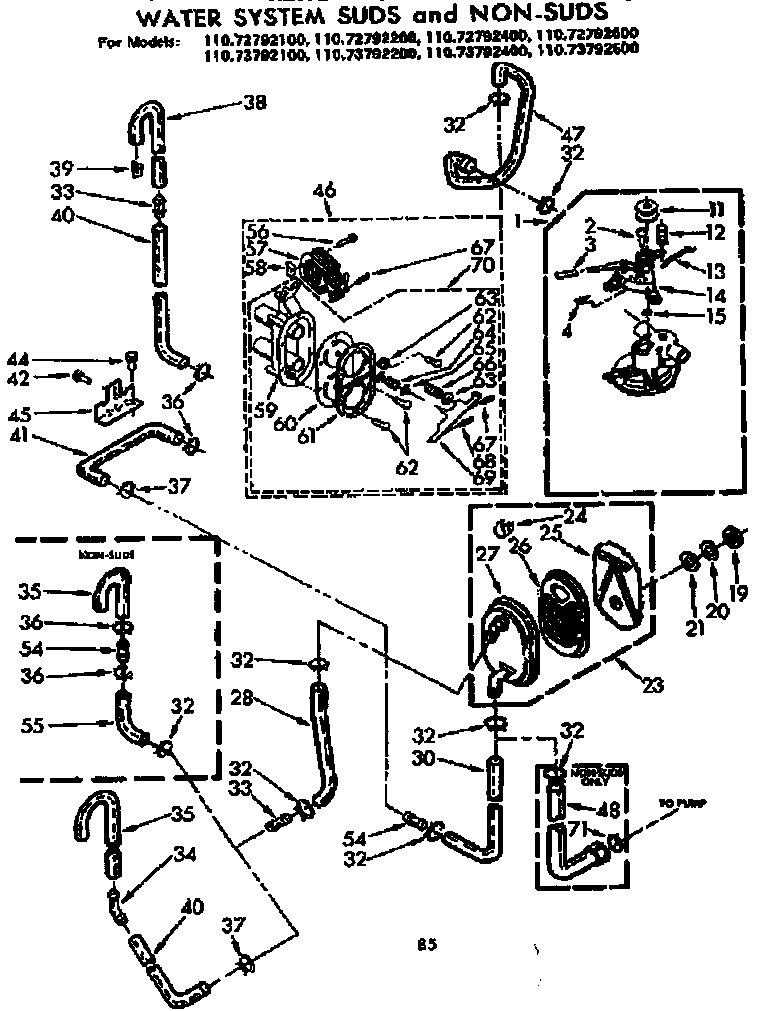 Kenmore 11073792200 water system suds and non-suds diagram