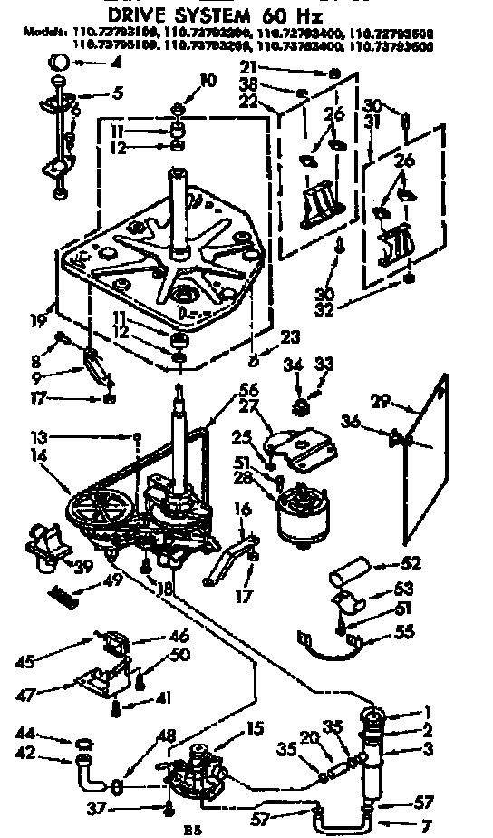 Kenmore 11073793200 drive system 60 hz diagram