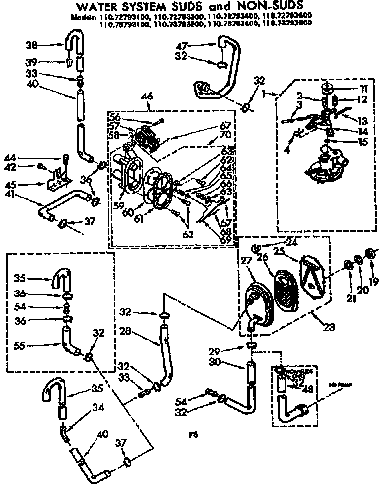 Kenmore 11073793200 water system suds and non-suds diagram