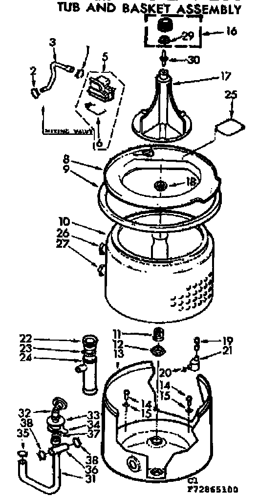 Kenmore 11072865100 tub and basket assembly diagram