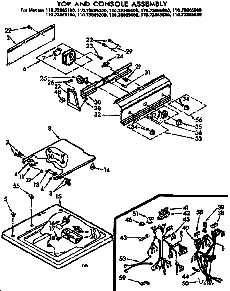 Kenmore 11072865100 top and console assembly diagram
