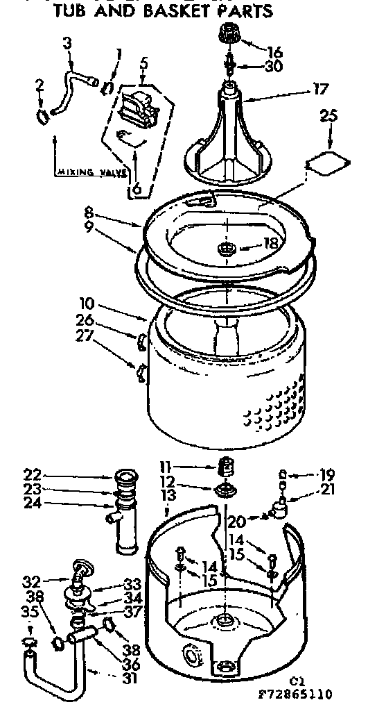 Kenmore 11073865610 tub and basket parts diagram