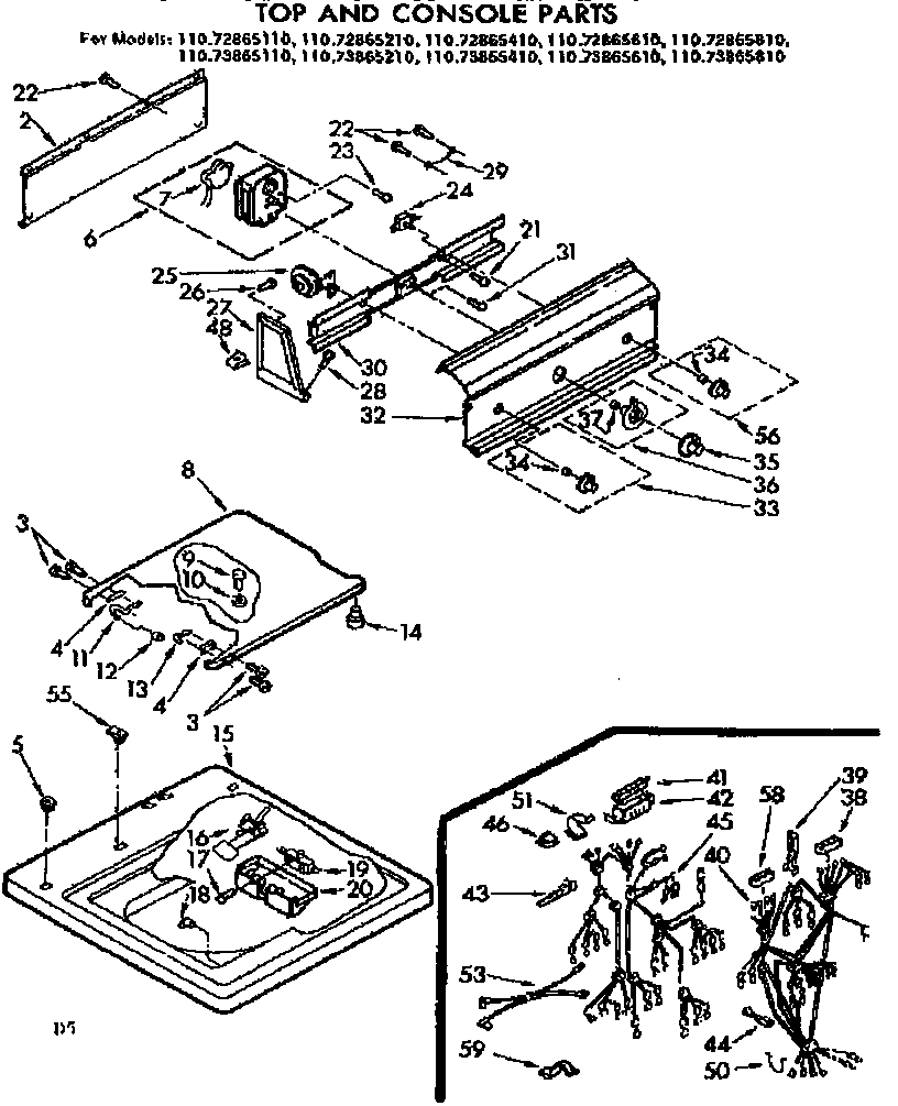 Kenmore 11073865610 top and console parts diagram
