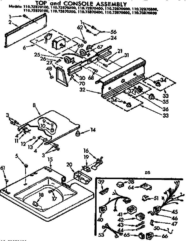 Kenmore 11072870600 top and console assembly diagram