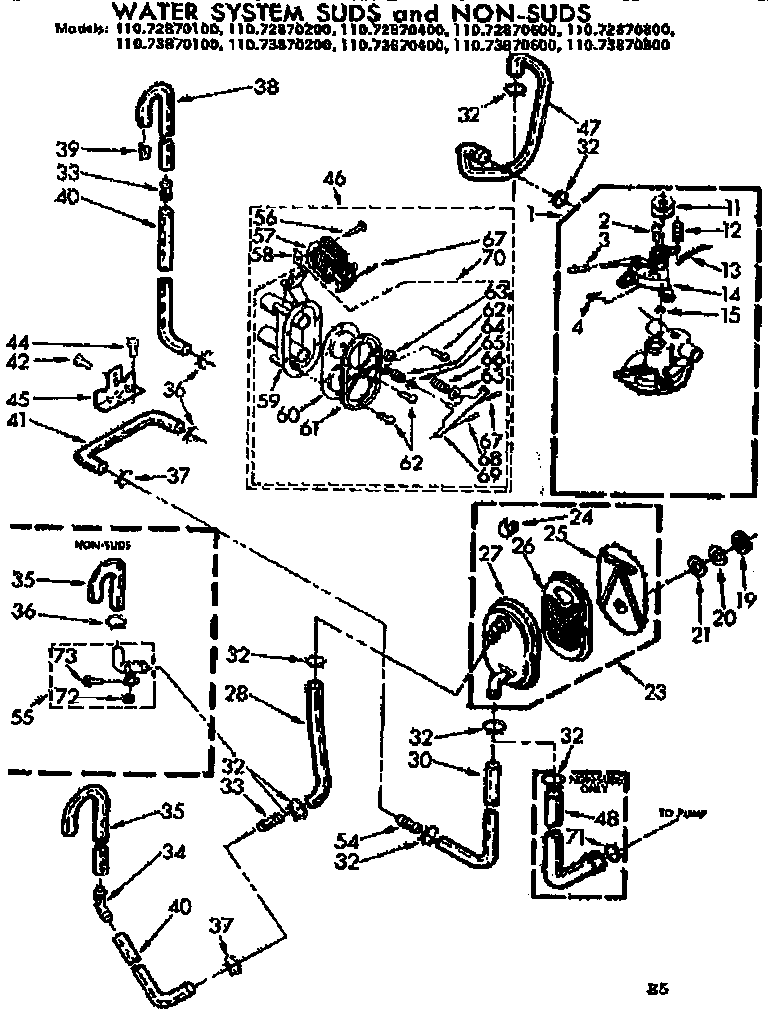 Kenmore 11072870600 water system suds and non-suds diagram
