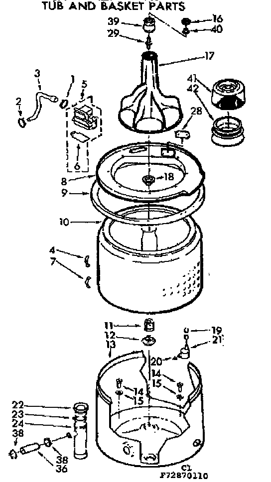 Kenmore 11073870110 tub and basket parts diagram