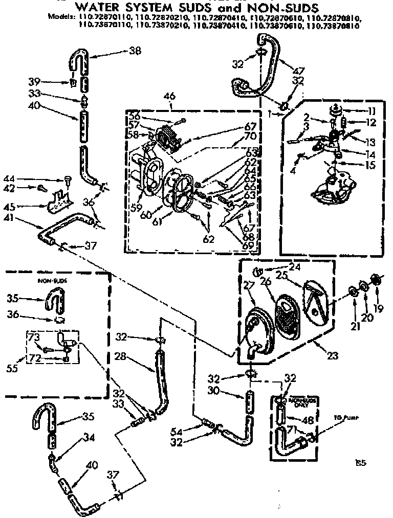 Kenmore 11073870110 water system suds and non-suds diagram