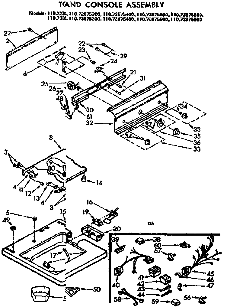 Kenmore 11073875600 top and console assembly diagram