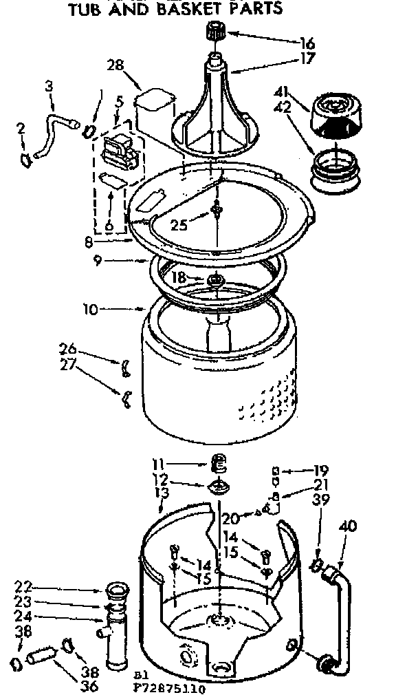 Kenmore 11073875610 tub and basket parts diagram