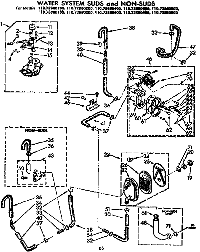 Kenmore 11072880800 water system suds and non-suds diagram