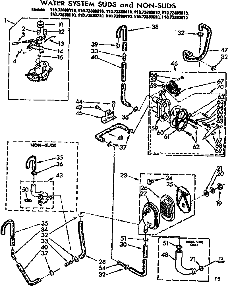 Kenmore 11073880610 water system suds and non-suds diagram