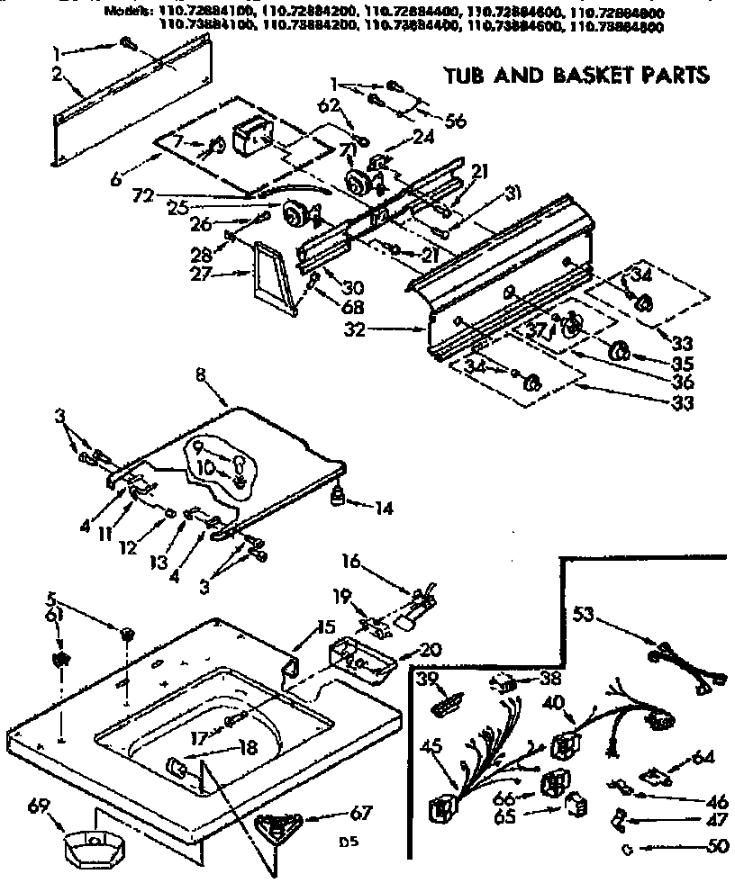 Kenmore 11073884200 top and console parts diagram