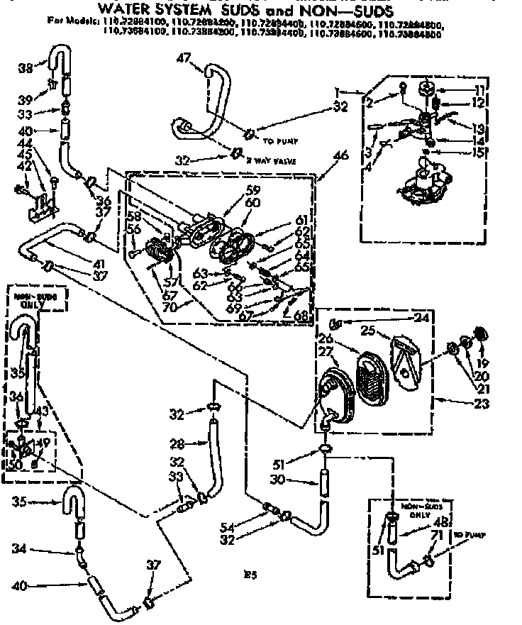 Kenmore 11073884200 water system suds and non-suds diagram