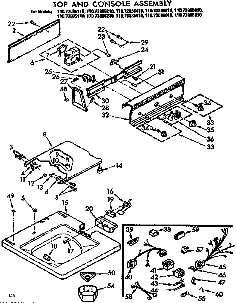Kenmore 11073885110 top and console assembly diagram