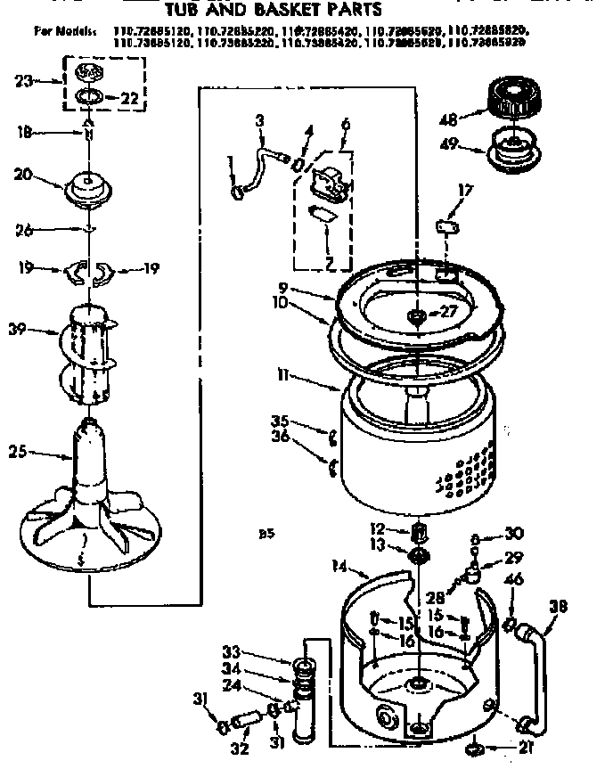 Kenmore 11072885620 tub and basket parts diagram
