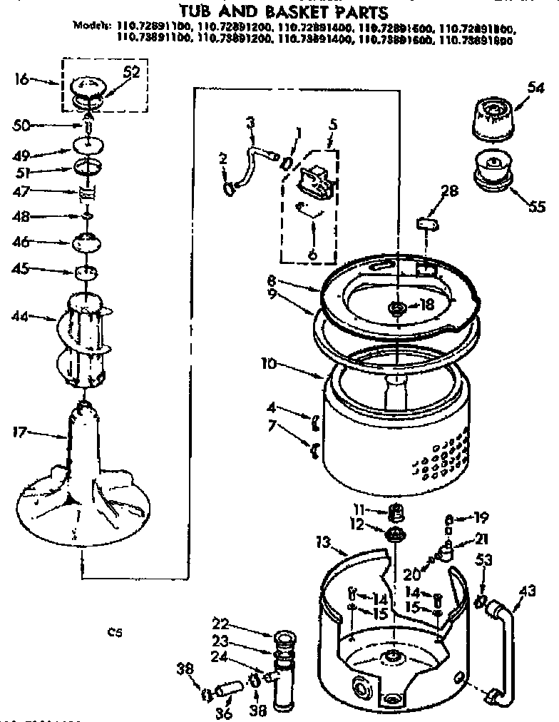 Kenmore 11072891400 tub and basket parts diagram