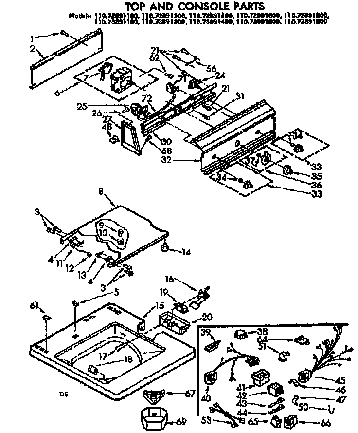 Kenmore 11072891400 top and console parts diagram